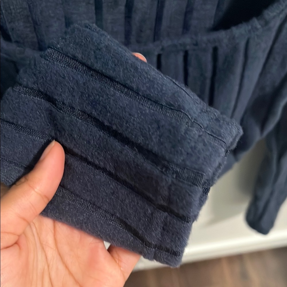 Blue Ribbed Square Neck Blouse - Picture 5 of 6